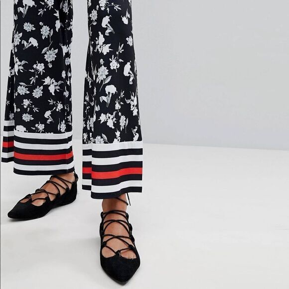 ASOS Black Floral Wide Leg Palazzo Pants 6 - Picture 4 of 12